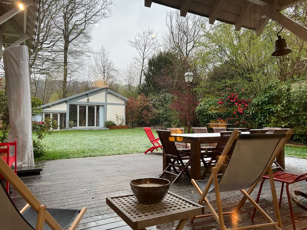 The covered terrace on a rainy afternoon
